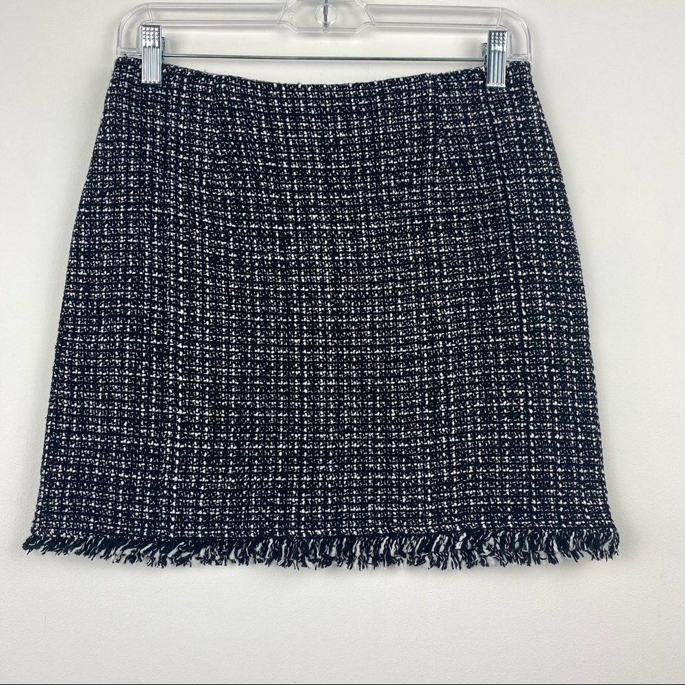 NEW NWT MINK PINK Black & White Tweed Mini Fringe Skirt Plaid Size Small S
